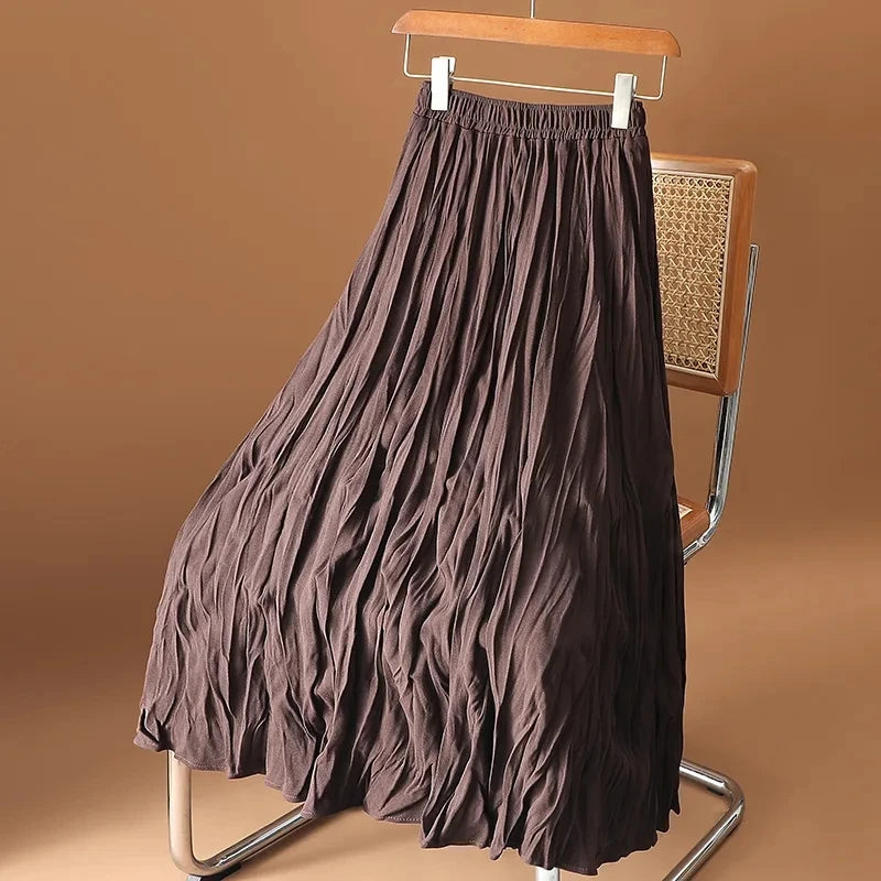 Falda plisada larga marrón