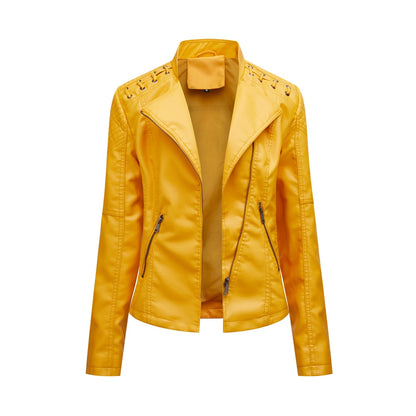 Leather Jacket Women Slim Fit PU Leather Short Coat