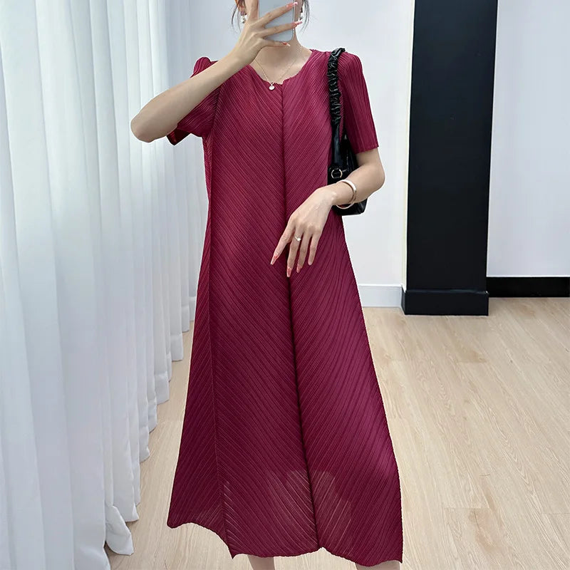 Pleated Dress Claret