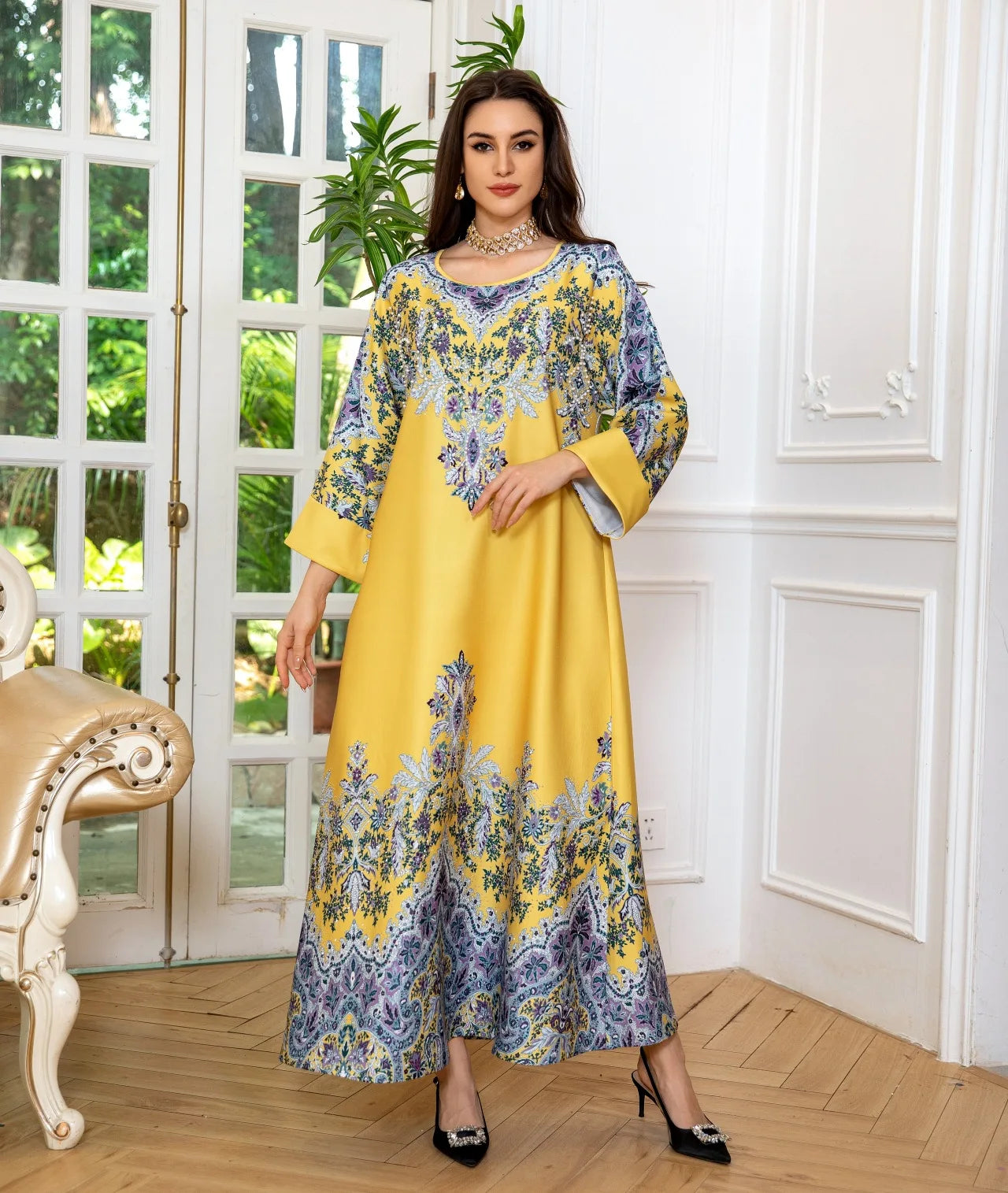 Abaya Floral Yellow