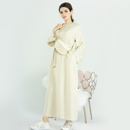 Abaya Dress Cotton Linen Loose Casual Maxi Dresses for Women