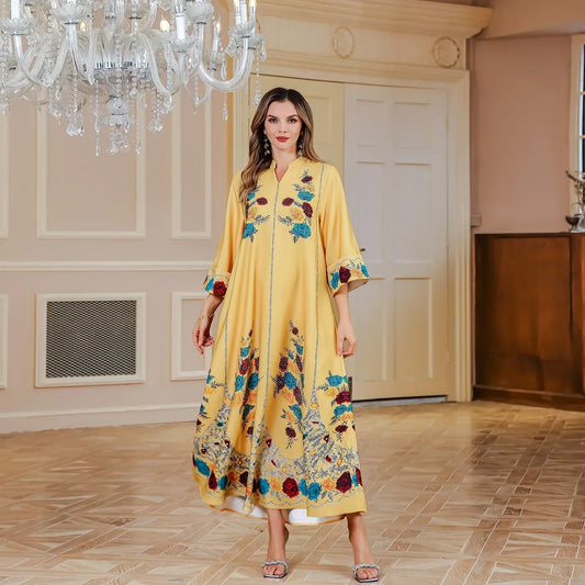 Flower Abaya Yellow