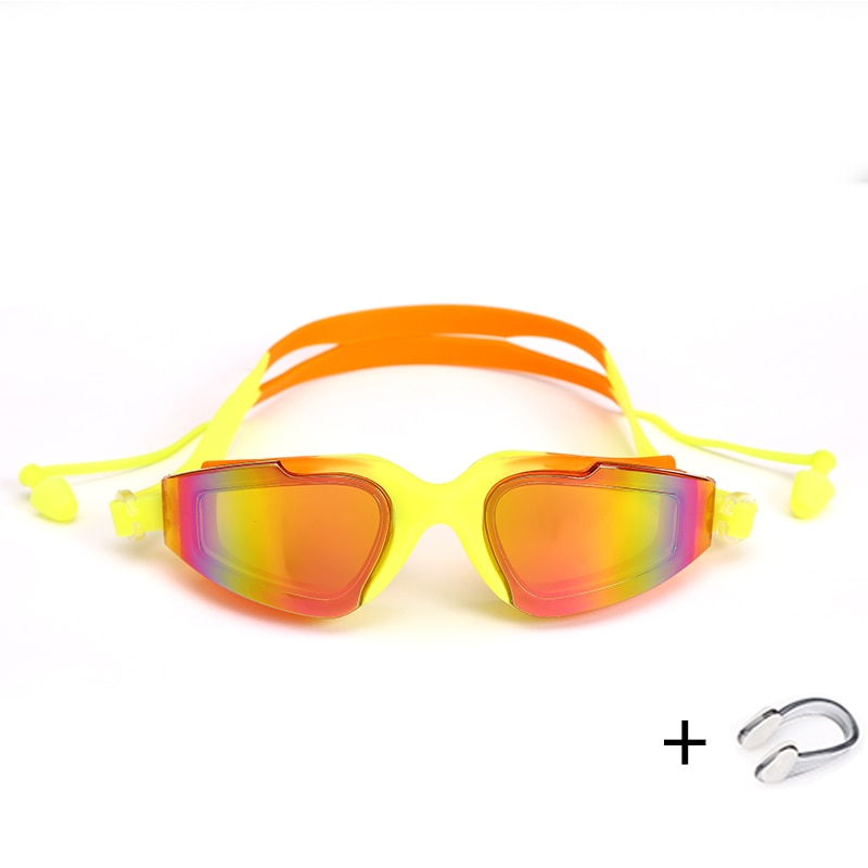 Swimming Glasses with Earplugs Nose Clip Electroplate Waterproof