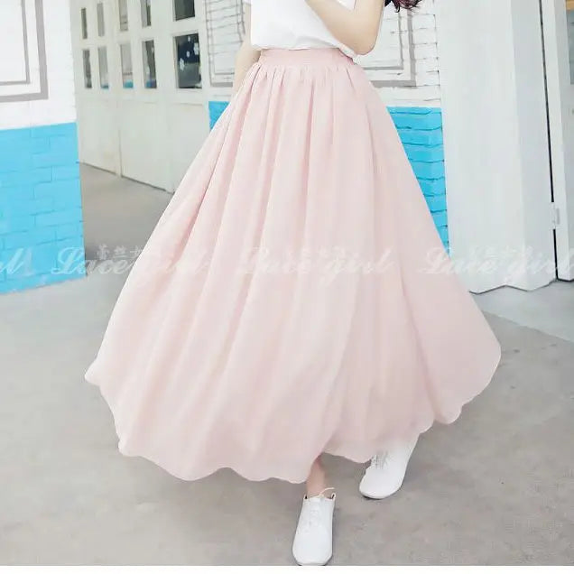 Falda larga rosa transparente