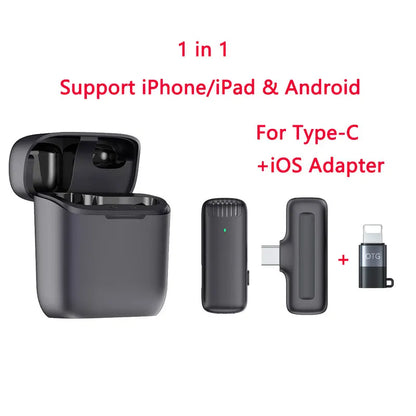 Micrófono inalámbrico 1 in 1 Support iPhone/iPad, Android For Type-C +iOS Adapter