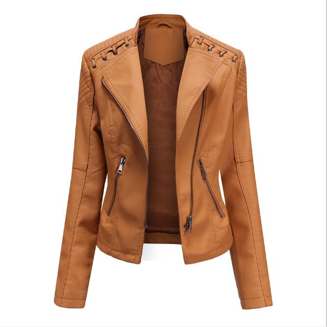 Turn-down Collar PU faux Leather Jackets Women Luxury