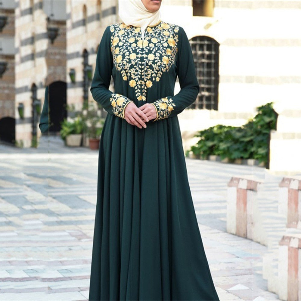 Simple Ethnic Style Print Fashion Abaya Muslim Dress