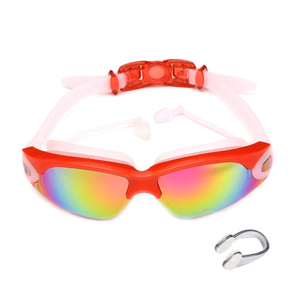 Swimming Glasses with Earplugs Nose Clip Electroplate Waterproof