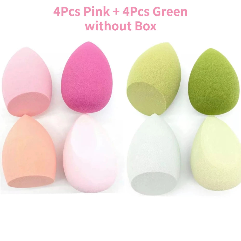 Esponja de maquillaje 4Pcs Pink + 4Pcs Green without Box