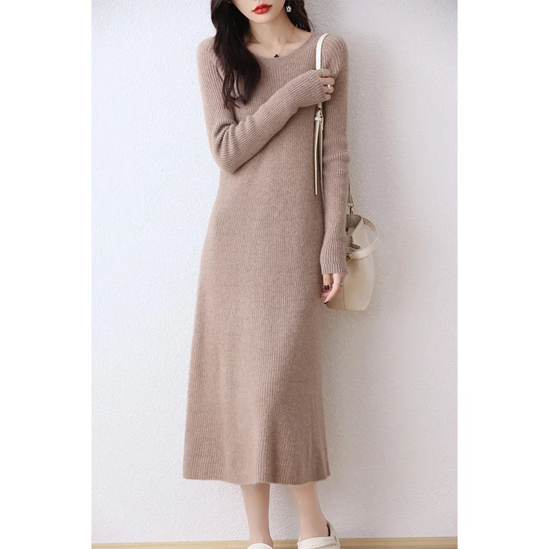 Pure Wool Knitted Dress Camel