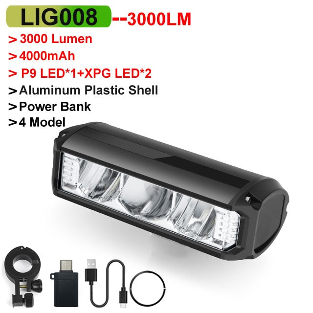 Bicycle Light Front 6000 Lumen, Light 8000mAh Waterproof Flashlight