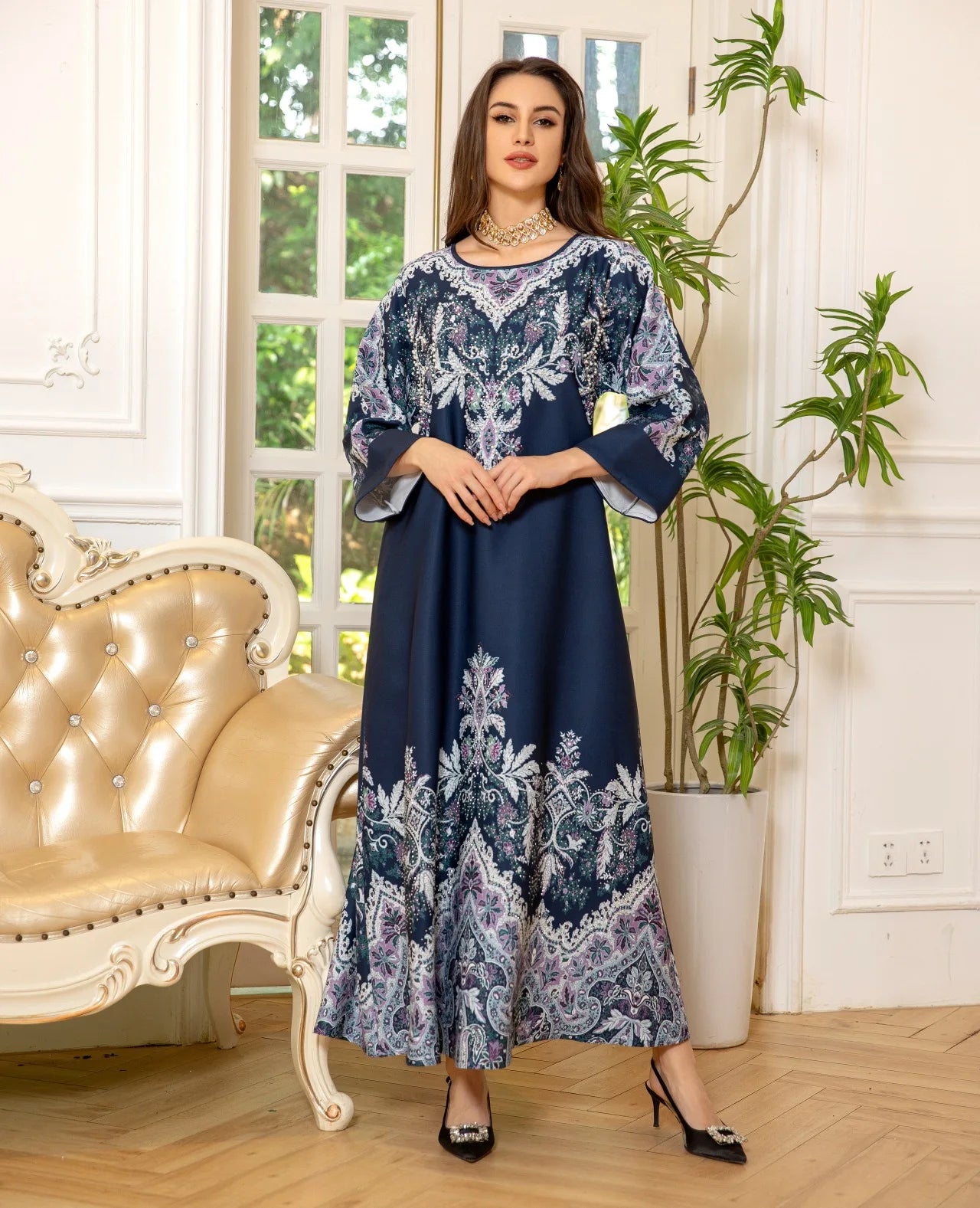 Abaya Floral Navy