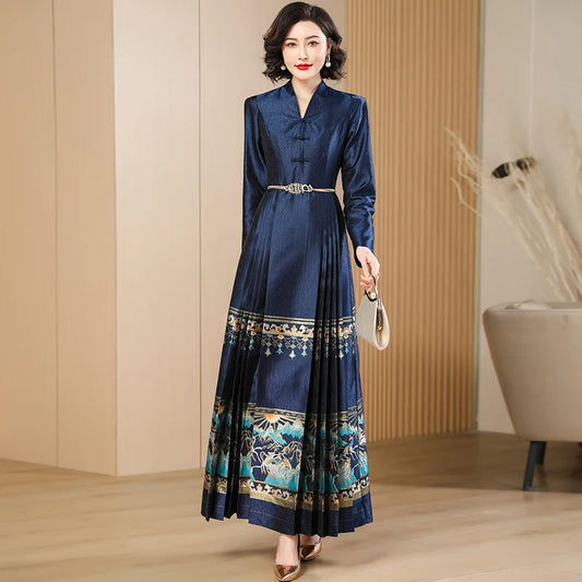 Vestido Estilo Chino Navy Blue