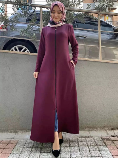 Abaya con cremallera Burgundy