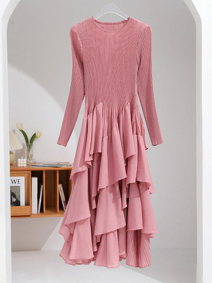 Pleated Patchwork Dress Pink