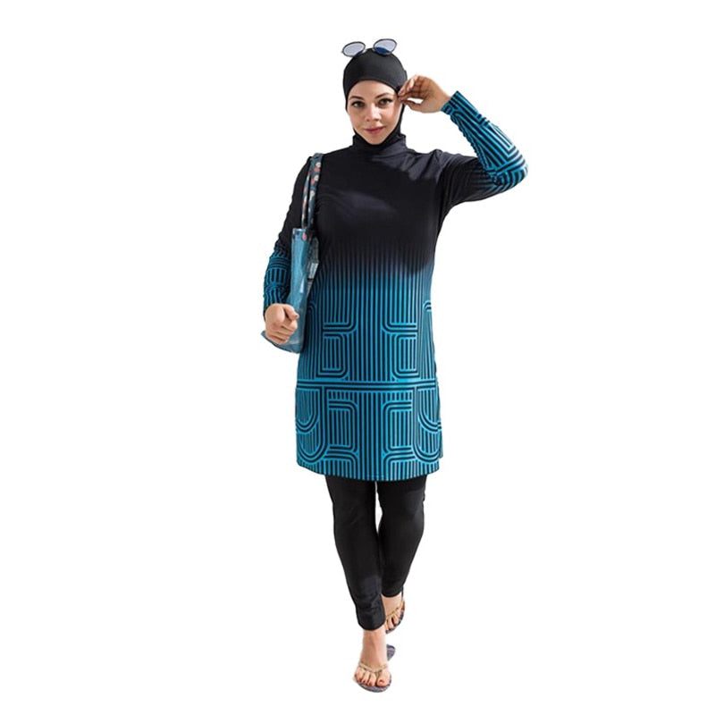3PCS Muslim swimwear for women long sleeve swimsuit printing