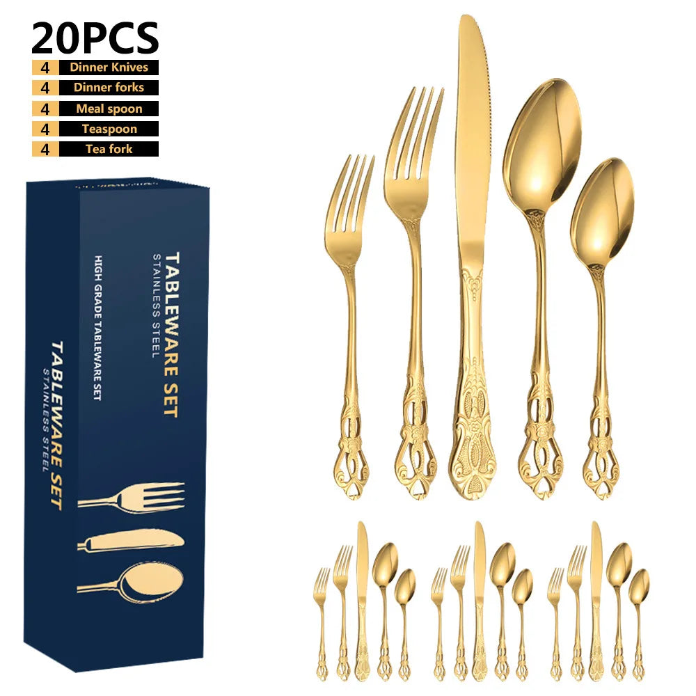 Juego tenedor y cuchillo Gold 20pcs