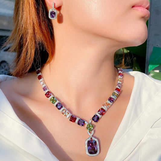 Trendy Colorful Lab Diamond Jewelry set White Gold Filled