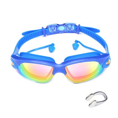 Swimming Glasses with Earplugs Nose Clip Electroplate Waterproof