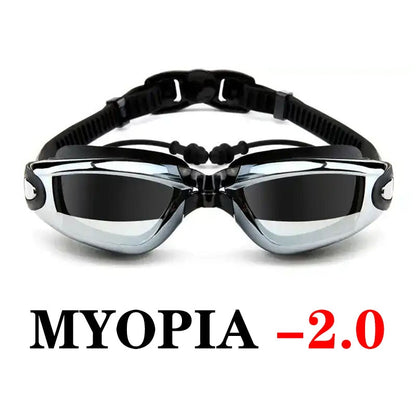 Adult Myopia Swimming Goggles Earplug Pool Glasses Anti Fog