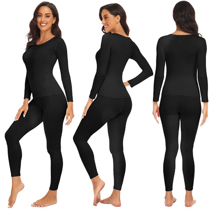 Women's Thermal Underwear Base Layer Fleece Lined Soft 2 Pieces Set