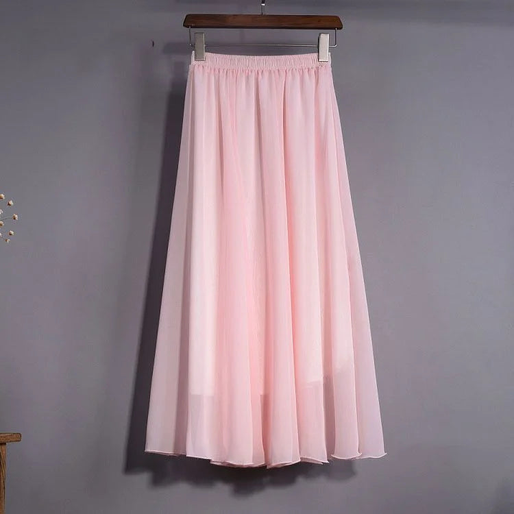 Falda larga rosa claro