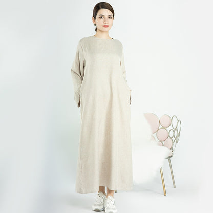 Abaya Dress Cotton Linen Loose Casual Maxi Dresses for Women