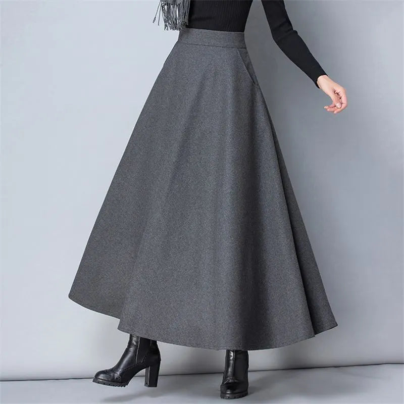 Falda larga de lana gris fuerte