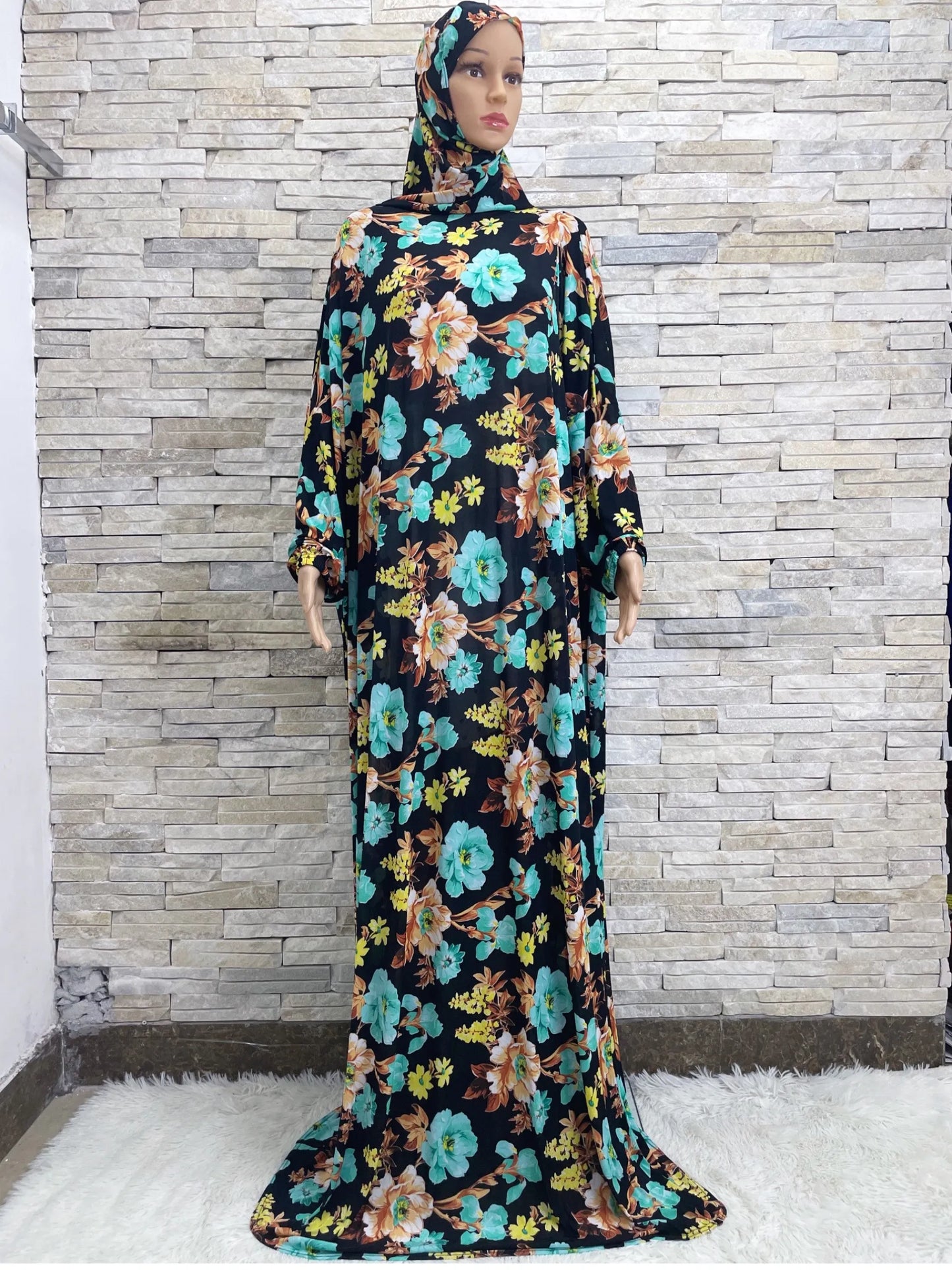 Muslim Women Hooded Abaya Prayer Garment Dress With Hijab