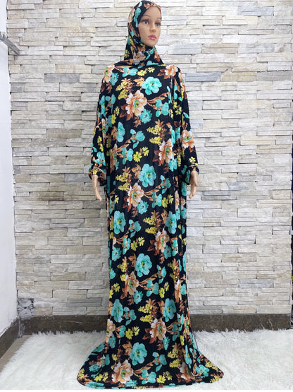 Muslim Women Hooded Abaya Prayer Garment Dress With Hijab