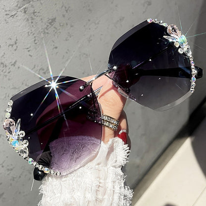 Fashion Brand Design Vintage Rimless Rhinestone Sunglasses