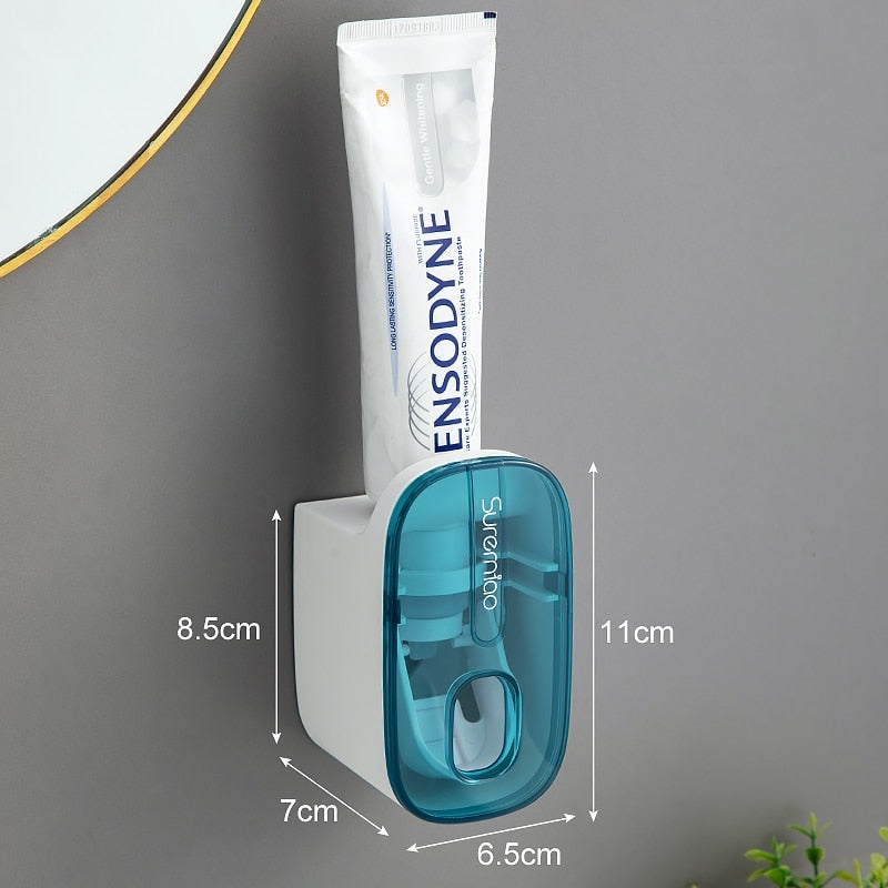 Automatic Toothpaste Dispenser Wall Mount Toothbrush Holder