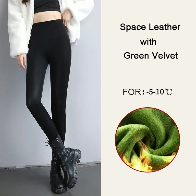 Legging de cuero PU Space Leather with Green Velvet -5-10ºC