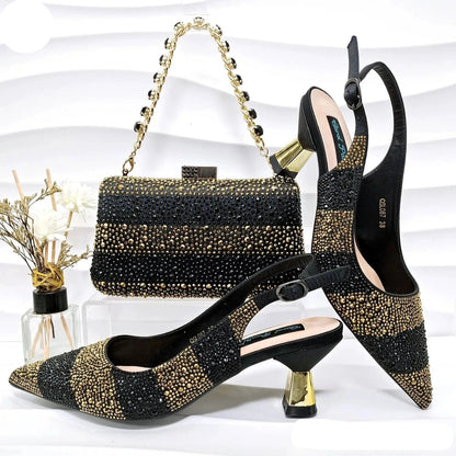 Conjunto de Zapatos y Bolso para fiestas Gold Black