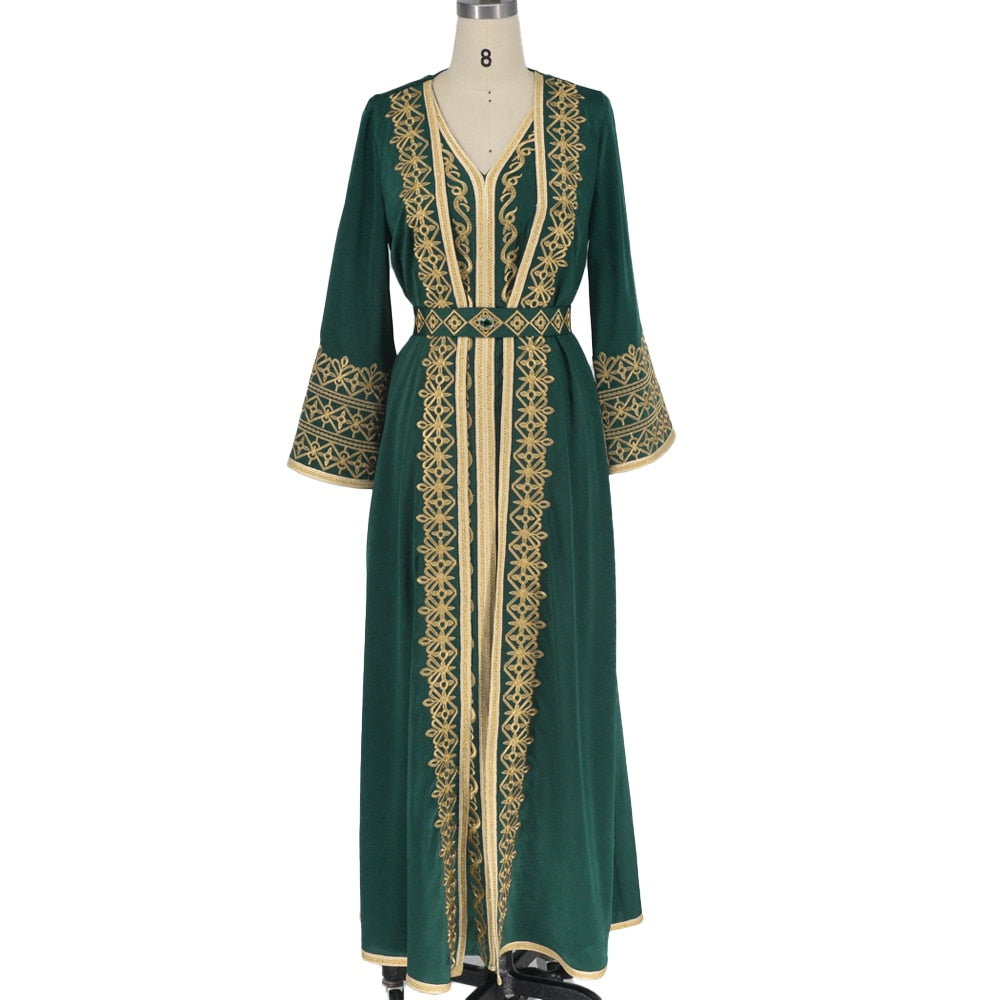 Kaftan Embroidery Elegant Long Sleeve Moroccan Long Dress