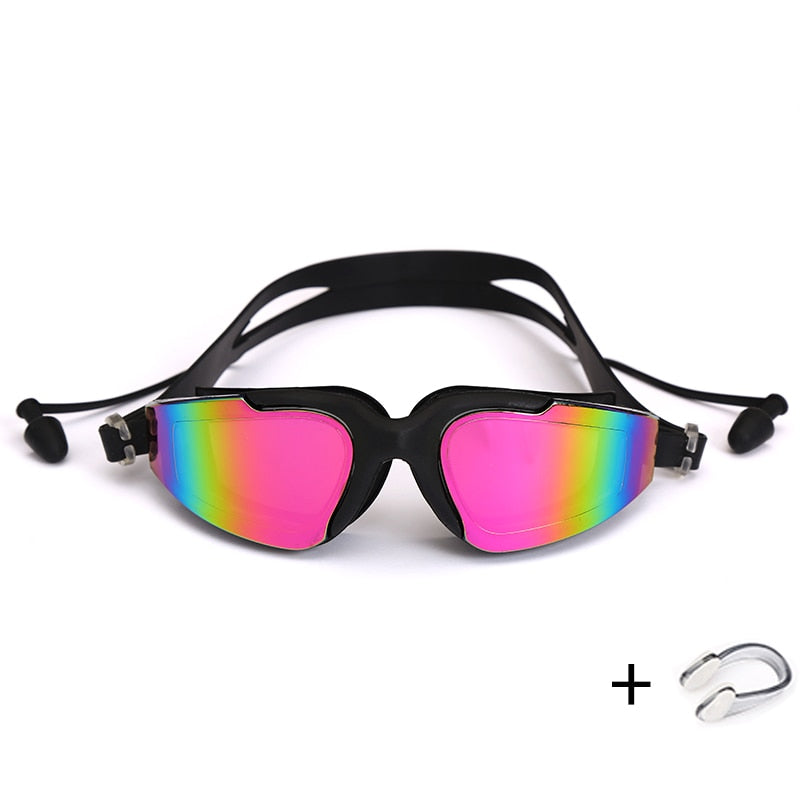 Swimming Glasses with Earplugs Nose Clip Electroplate Waterproof