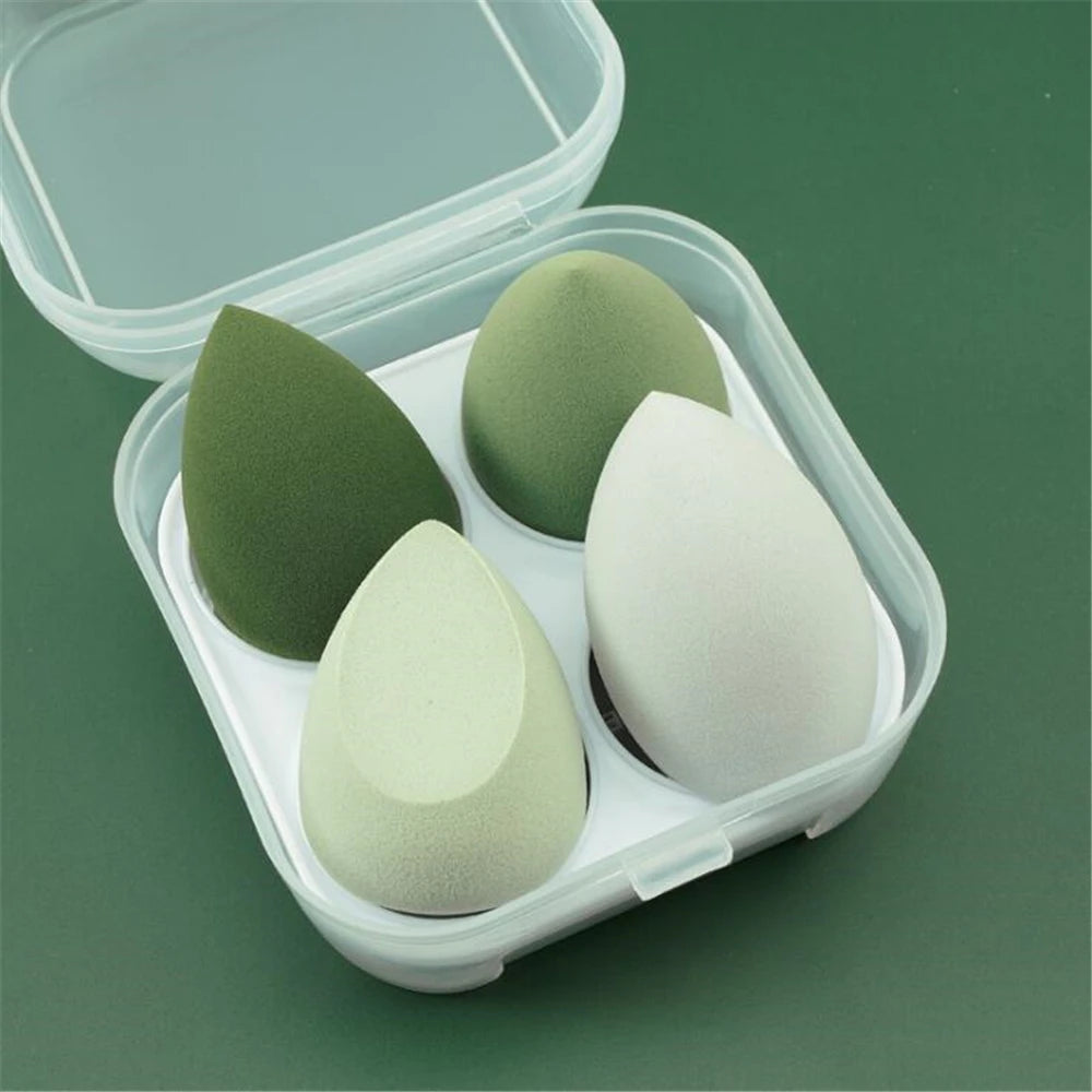 4 Esponjas de maquillaje verde y blanca con caja