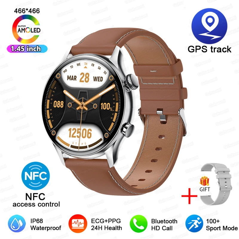 Smartwatch SIlver Leather