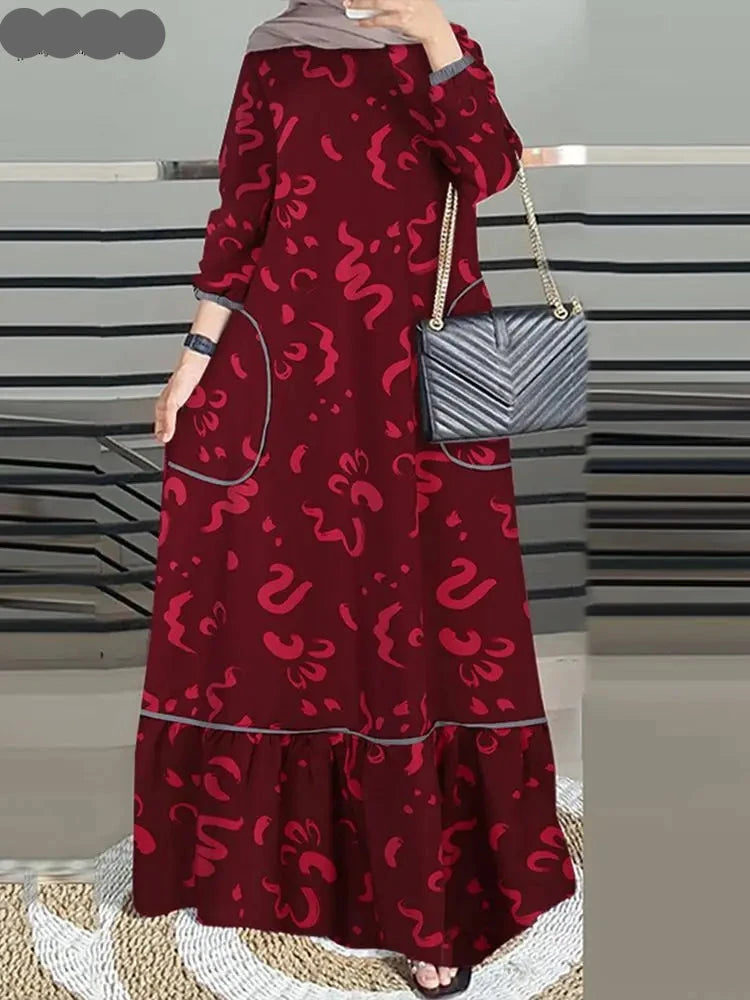 Floral Dress Wine Red