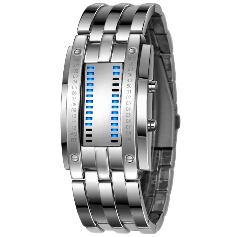 Men Watch Binary Silver