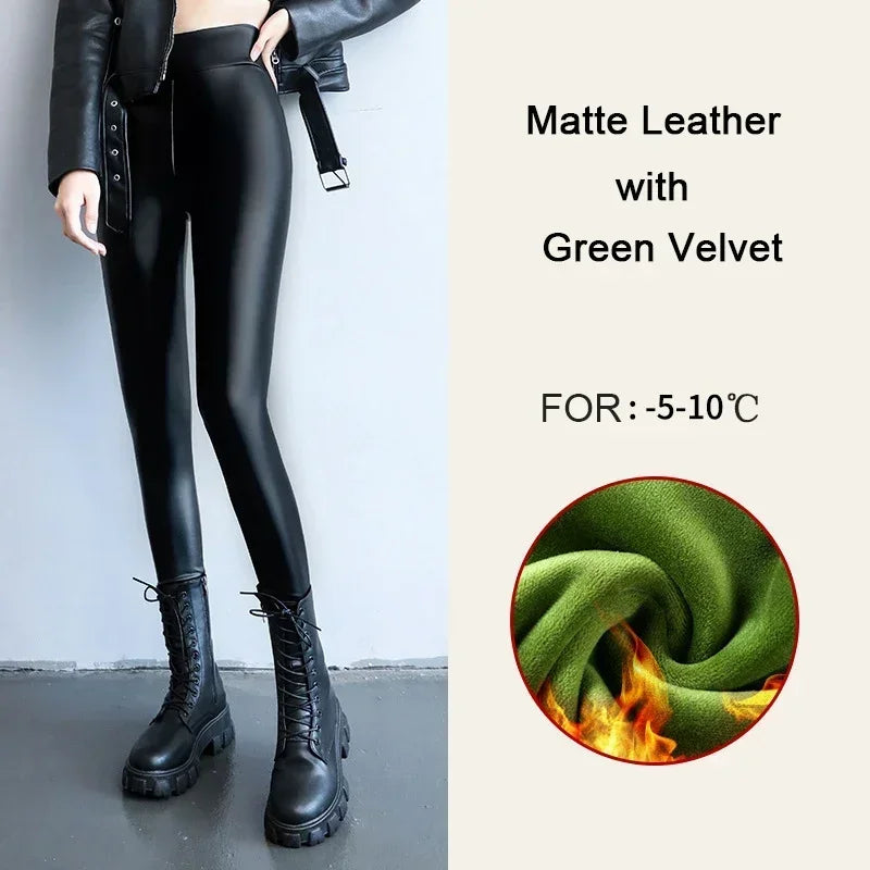 Legging de cuero PU Matte Leather with Green Velvet -5-10ºC