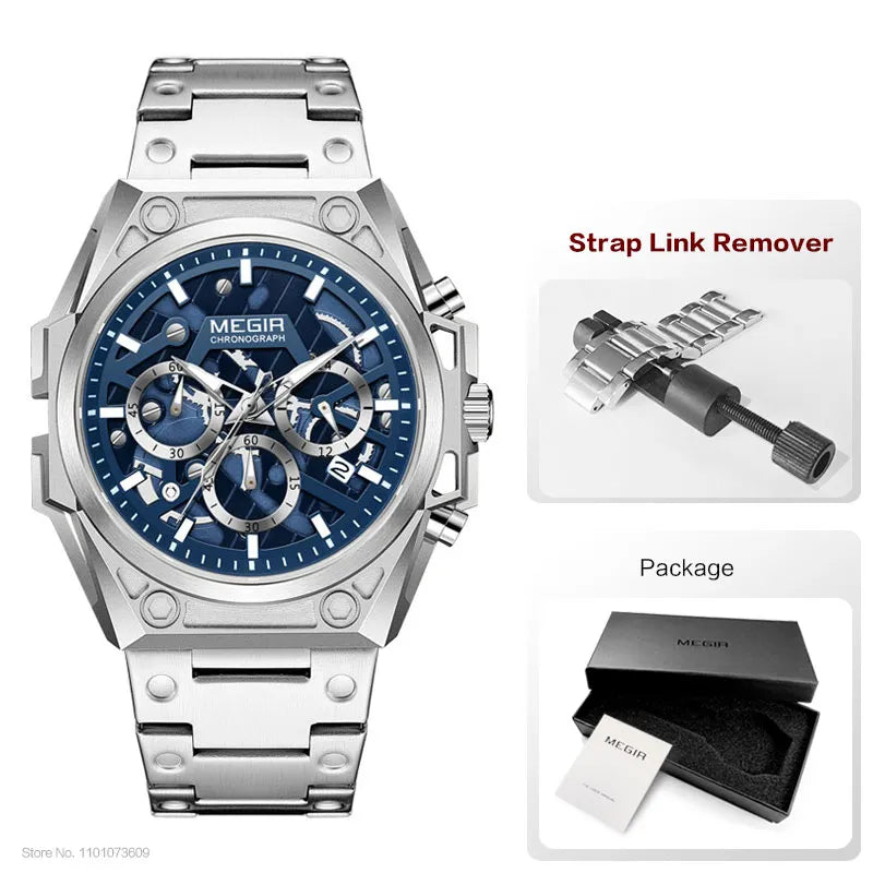 Reloj analógico Silver Blue Package+Strap Link Remover