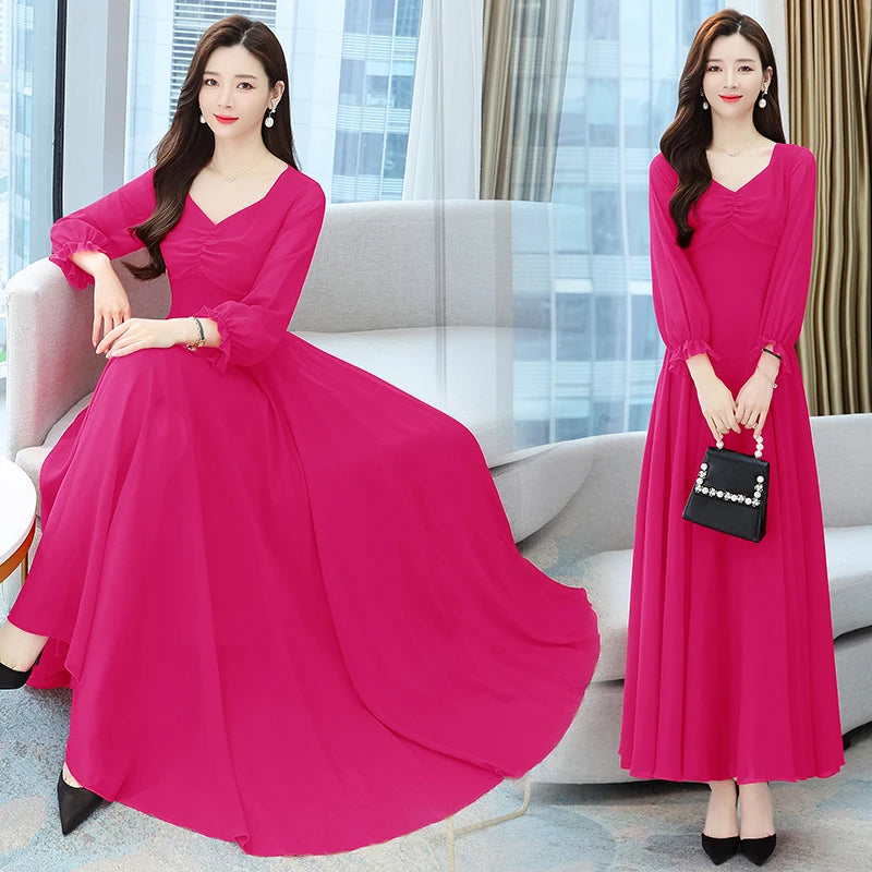 Chiffon Dress Rose Red