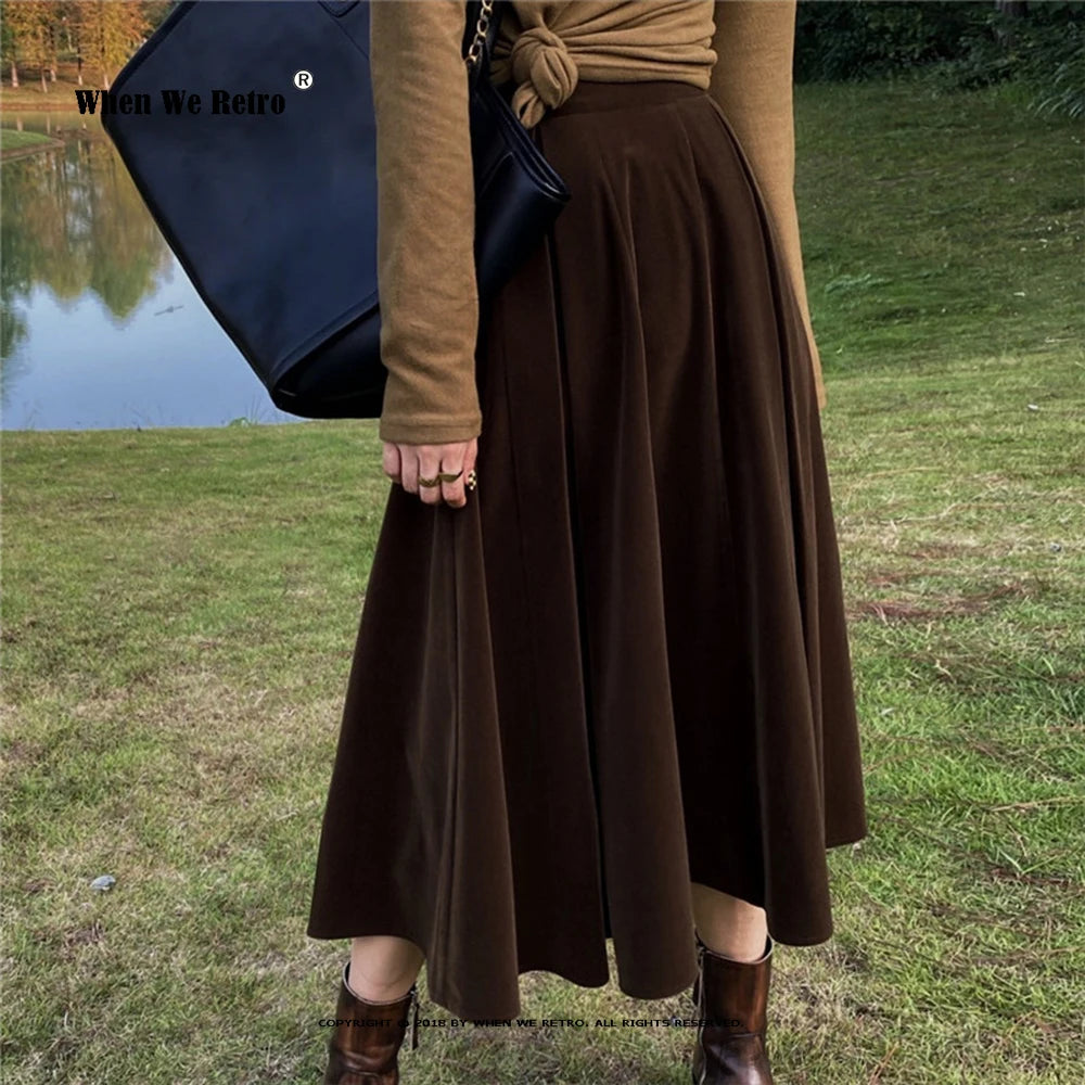 Falda larga de terciopelo marrón