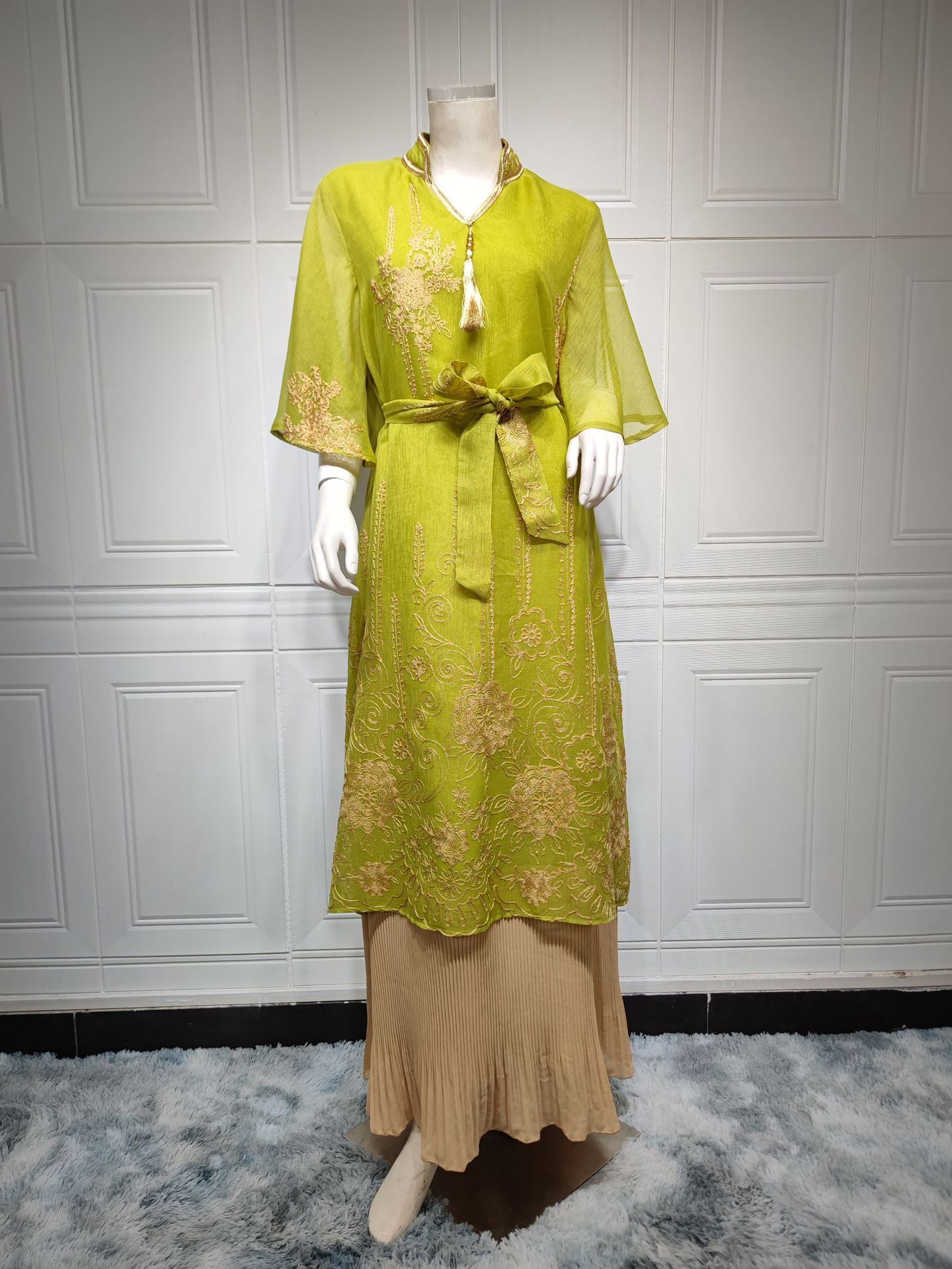 Muslim Green Mesh Chiffon Dress