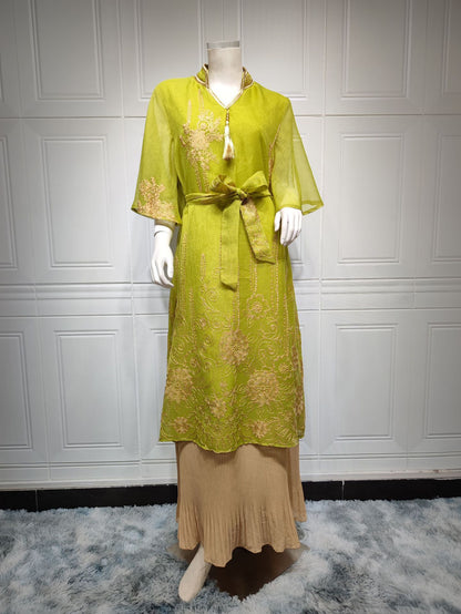 Muslim Green Mesh Chiffon Dress