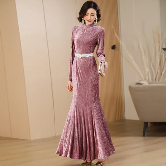 Velvet Long Dress Pink