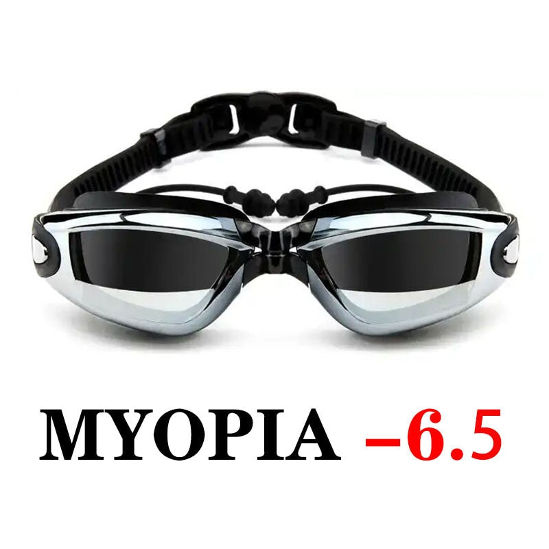 Adult Myopia Swimming Goggles Earplug Pool Glasses Anti Fog