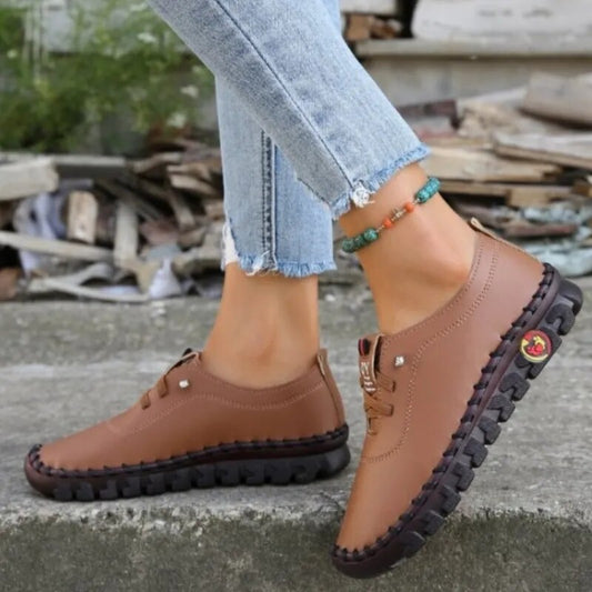 Women Shoes Platform Loafers Lace Up Leather Flats Slip-On