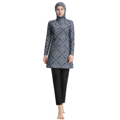 Muslim Lady Long Sleeves Hooded 2PCS Full Cover Swimsuits